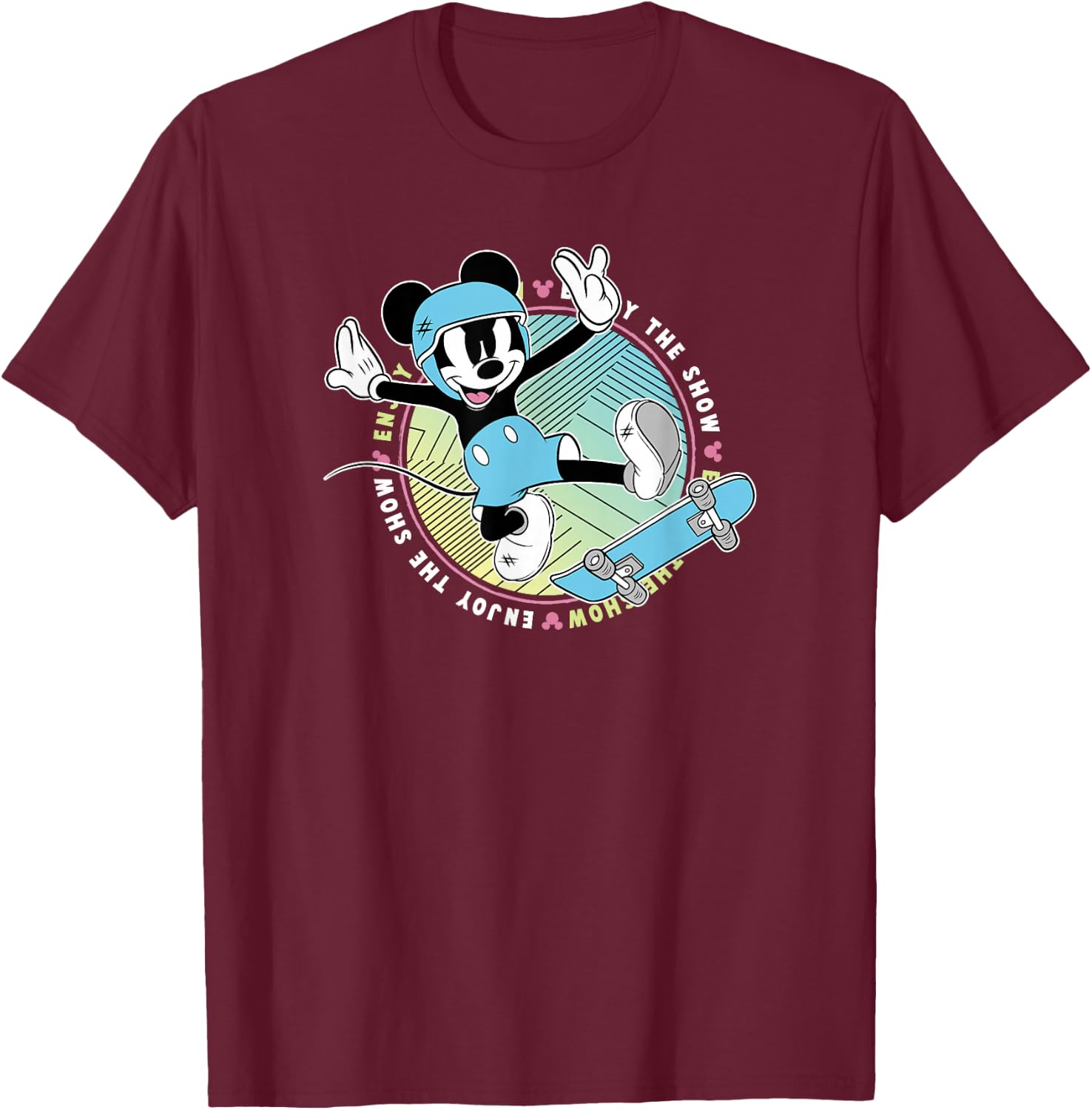 Disney Mickey And Friends Skateboard Mickey Enjoy The Show T-Shirt - T-Shirt | Maroon