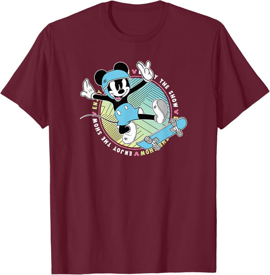 Disney Mickey And Friends Skateboard Mickey Enjoy The Show T-Shirt - T-Shirt | Maroon