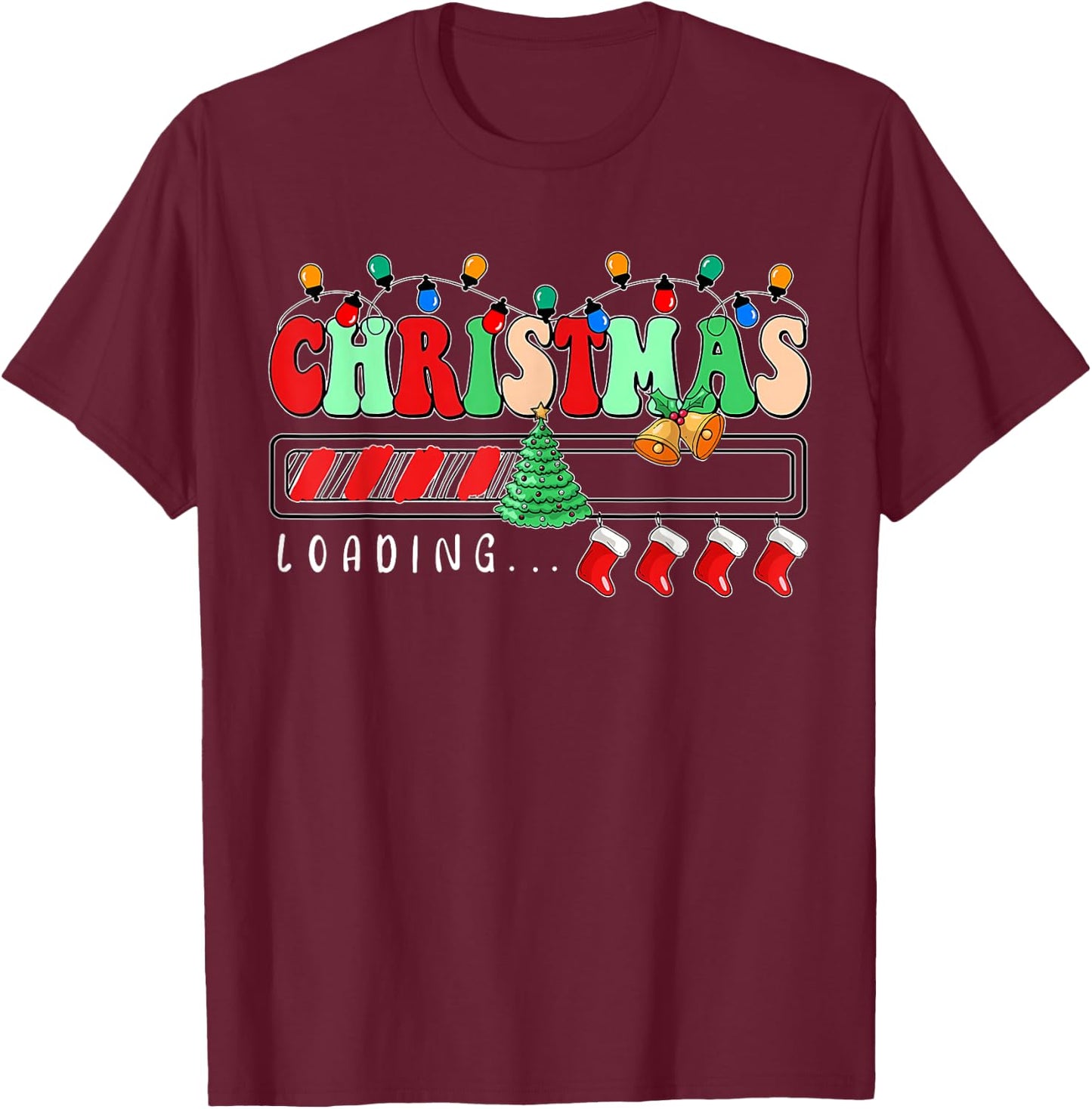 Christmas is Loading Family Matching Christmas Tree Lights T-Shirt - T-Shirt | Maroon