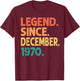 Legend Since December 1970 Men Women Vintage 1970 Birthday T-Shirt - T-Shirt | Maroon