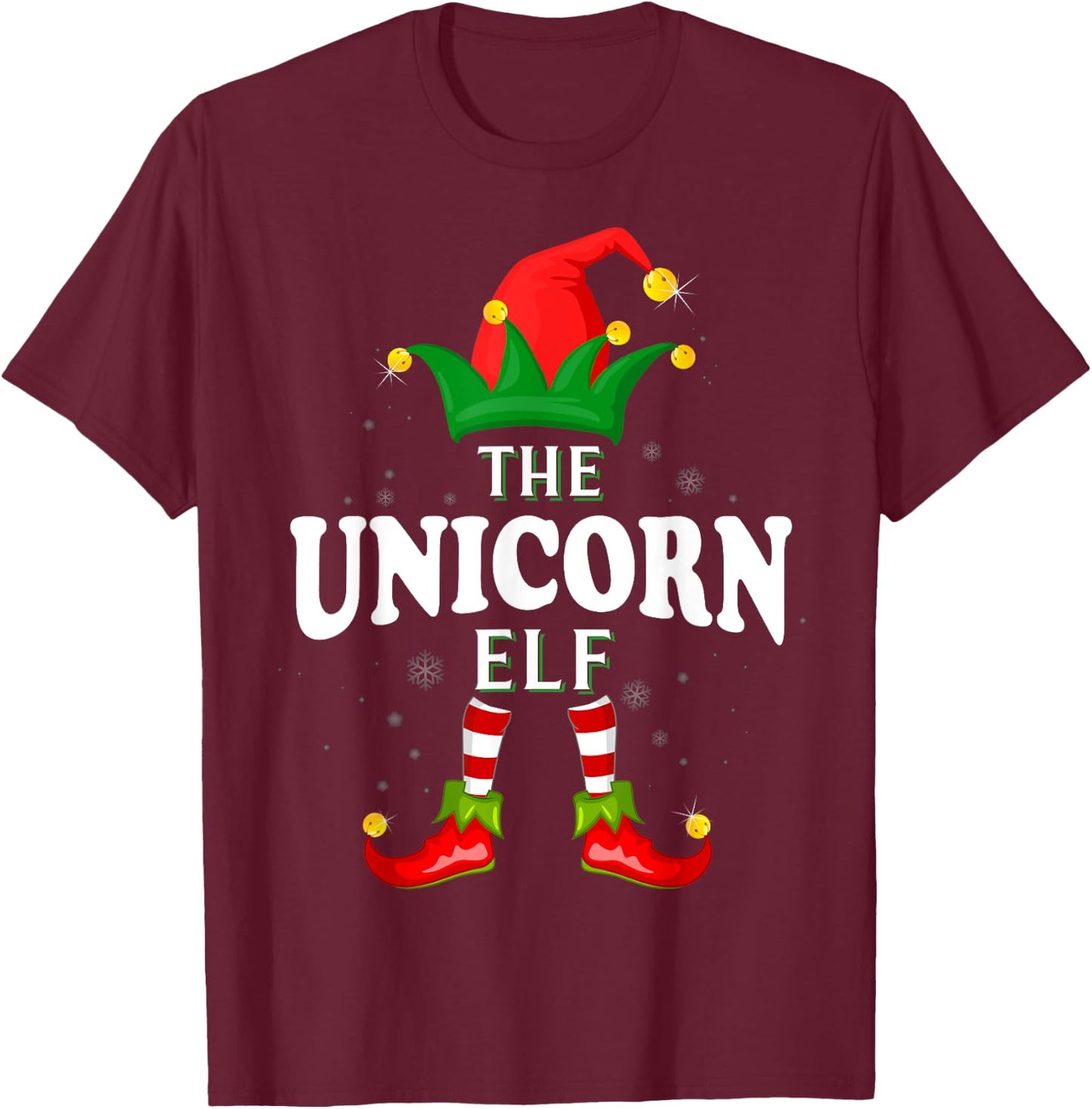 Xmas Unicorn Elf Family Matching Christmas Pajama T-Shirt - T-Shirt | Maroon
