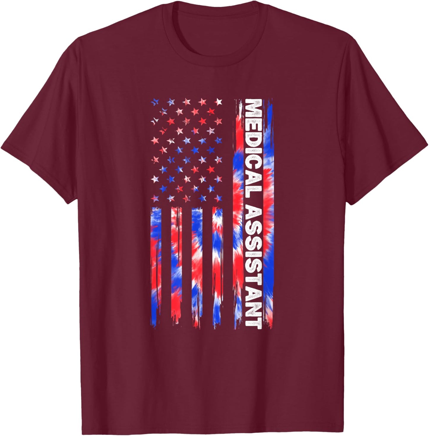 Medical Assistant Tie Dye American Flag 4th Of July MA USA T-Shirt - T-Shirt | Maroon