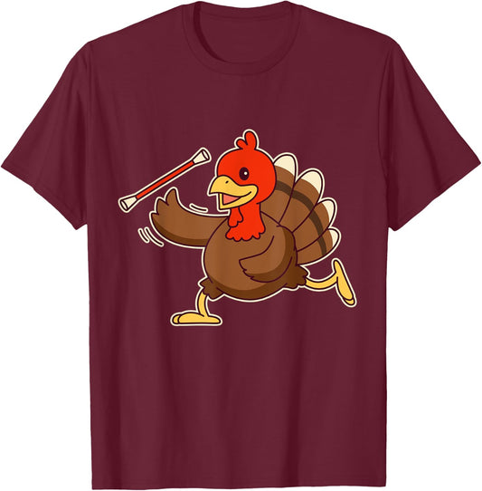 Funny Acrobatic Turkey Baton Twirling - Twirler T-Shirt - T-Shirt | Maroon