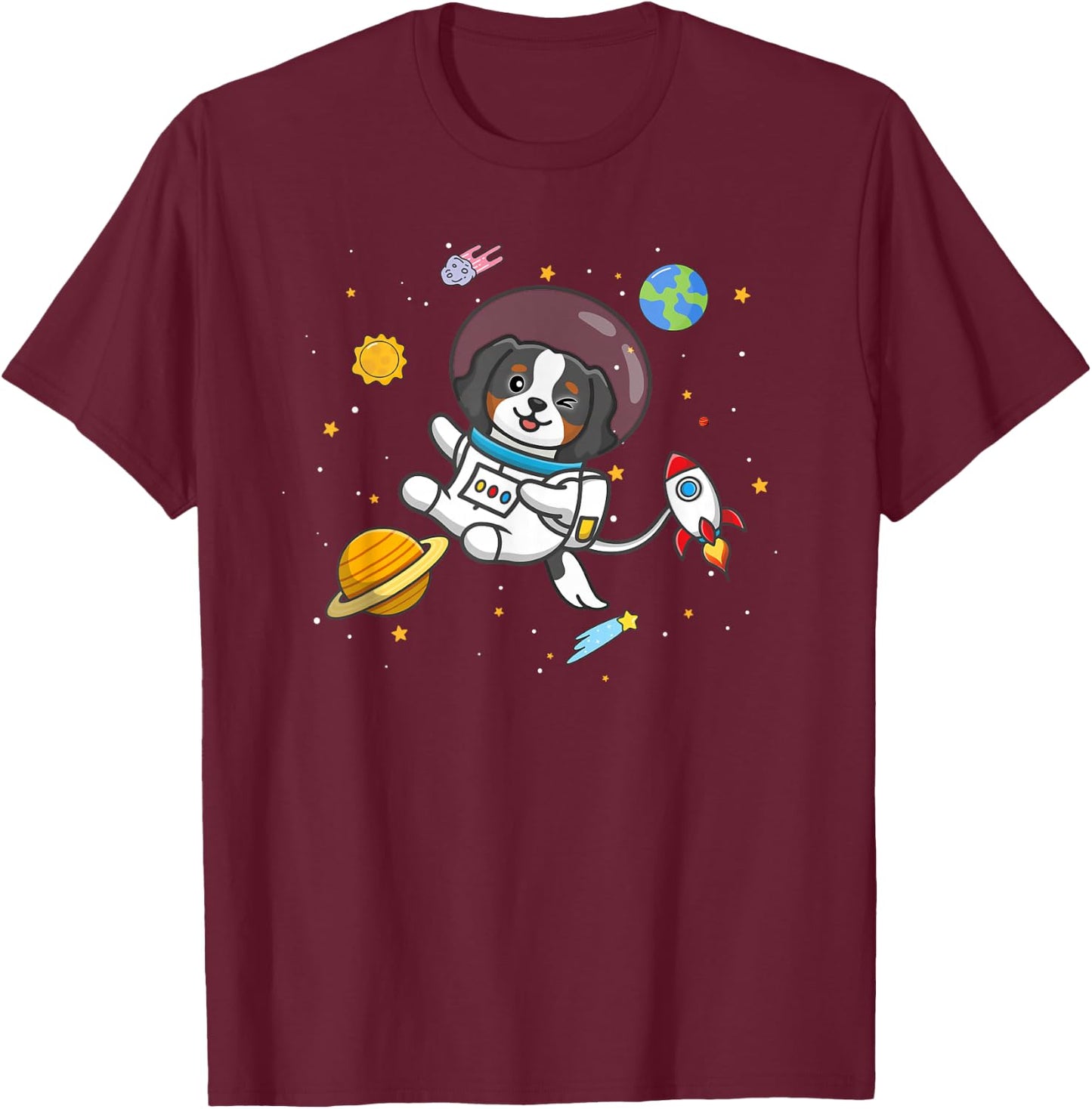 Kids Girls Boys Astronaut Space Tri Color Cavalier Dog Mom T-Shirt - T-Shirt | Maroon