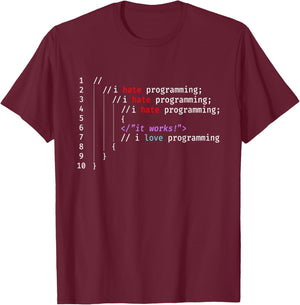 BORN IN 1963 I Hate I Love Programming Funny Coder Humor IT Programmers T-Shirt - T-Shirt | Maroon