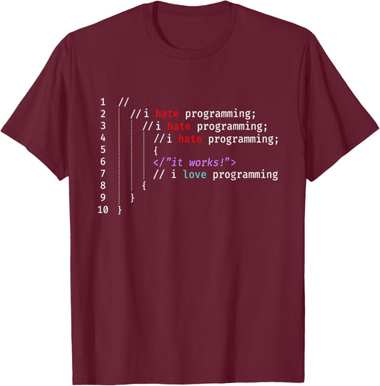 BORN IN 1963 I Hate I Love Programming Funny Coder Humor IT Programmers T-Shirt - T-Shirt | Maroon