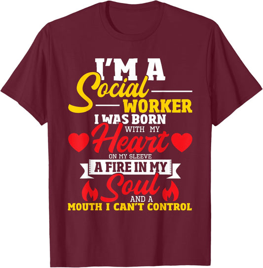 Social Worker Heart On My Sleeve - Caseworker Social Work T-Shirt - T-Shirt | Maroon