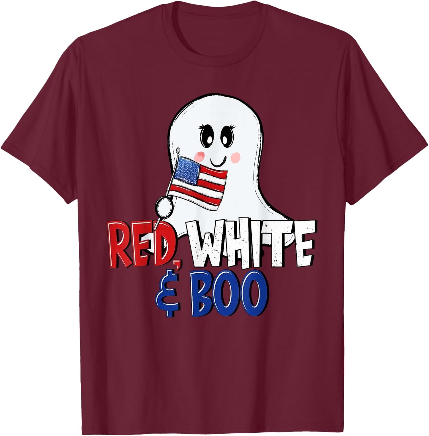 4th of July Cute Ghost Retro Red White and Boo Independence T-Shirt - T-Shirt | Maroon