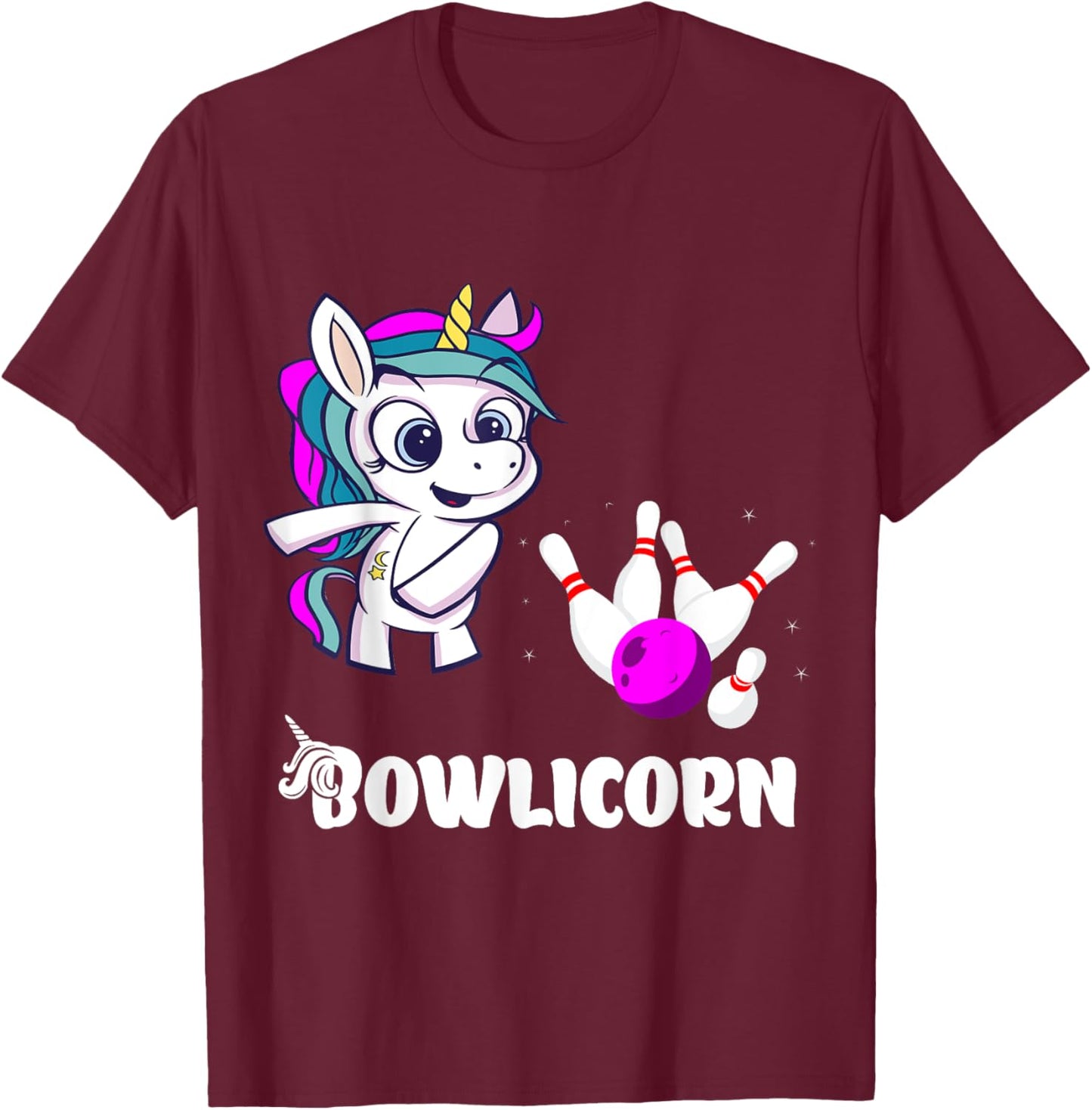 Unicorn Bowling Pin Strike Bowling Bowler Bowling Team T-Shirt - T-Shirt | Maroon