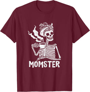 Momster Skeleton Woman Coffee Funny Halloween Mom Mama Women T-Shirt - T-Shirt | Maroon