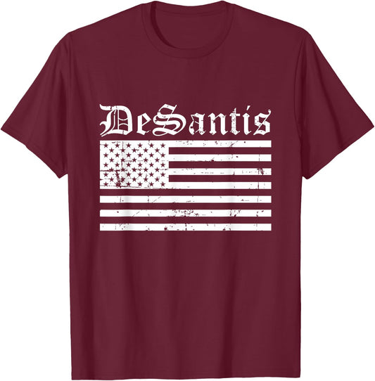 Ron DeSantis American Flag T-Shirt - T-Shirt | Maroon