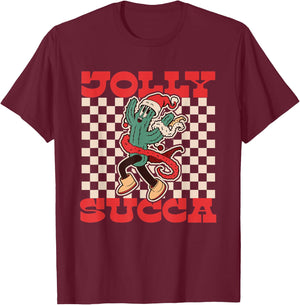 Jolly Succa | Succulent | Retro Cartoon Christmas Cactus T-Shirt - T-Shirt | Maroon
