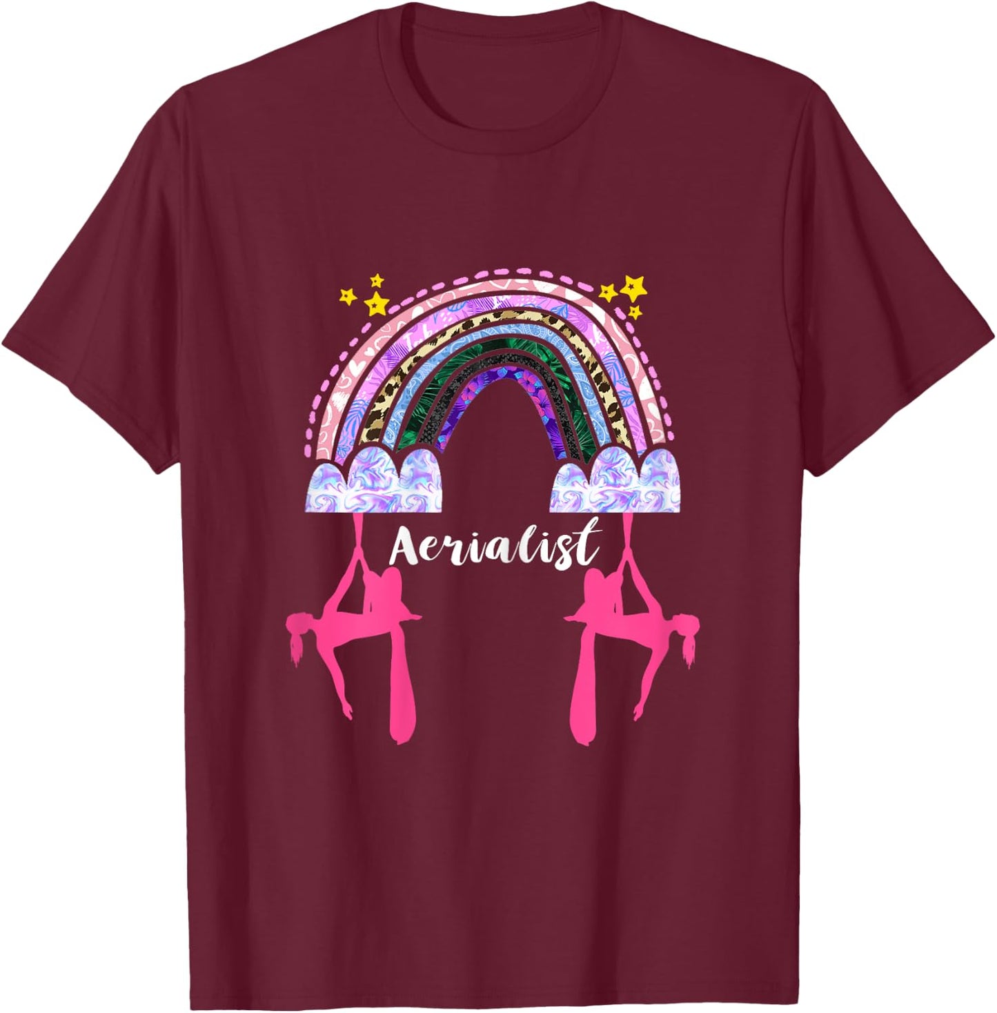 Hanging Aerialist Rainbow Aerial Silk Aerial Hoop Aerial T-Shirt - T-Shirt | Maroon