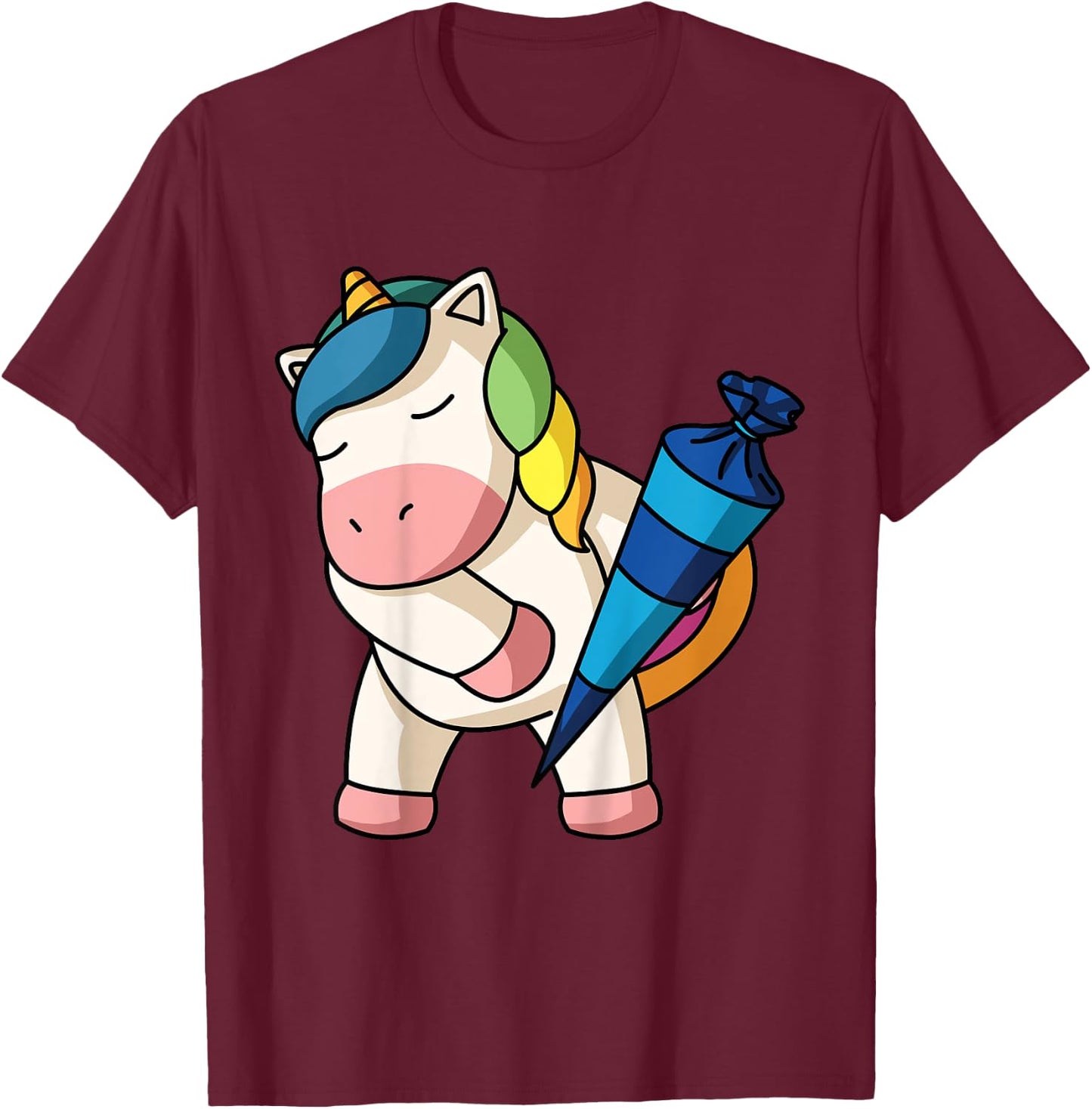 School Cone Unicorn Girls Large Small School Enrolment Girl T-Shirt - T-Shirt | Maroon