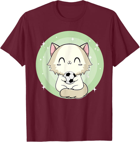 Ragdoll Cat With Soccer Men Women Kids T-Shirt - T-Shirt | Maroon