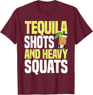 Tequila Shots And Heavy Squats Barbell Gym Personal Trainer T-Shirt - T-Shirt | Maroon