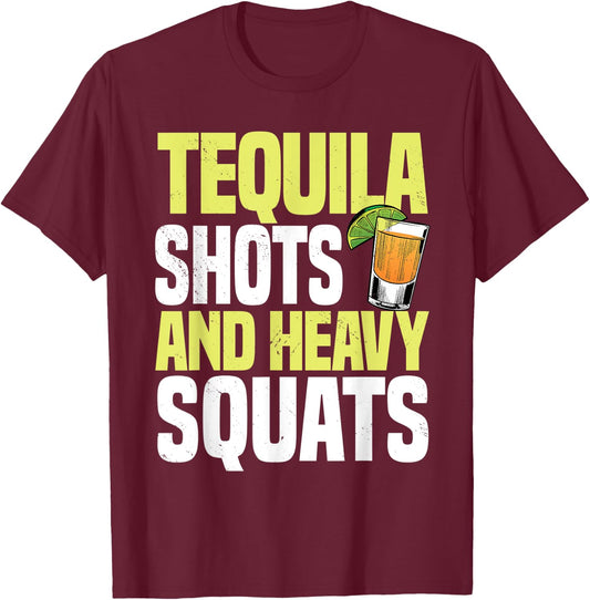 Tequila Shots And Heavy Squats Barbell Gym Personal Trainer T-Shirt - T-Shirt | Maroon