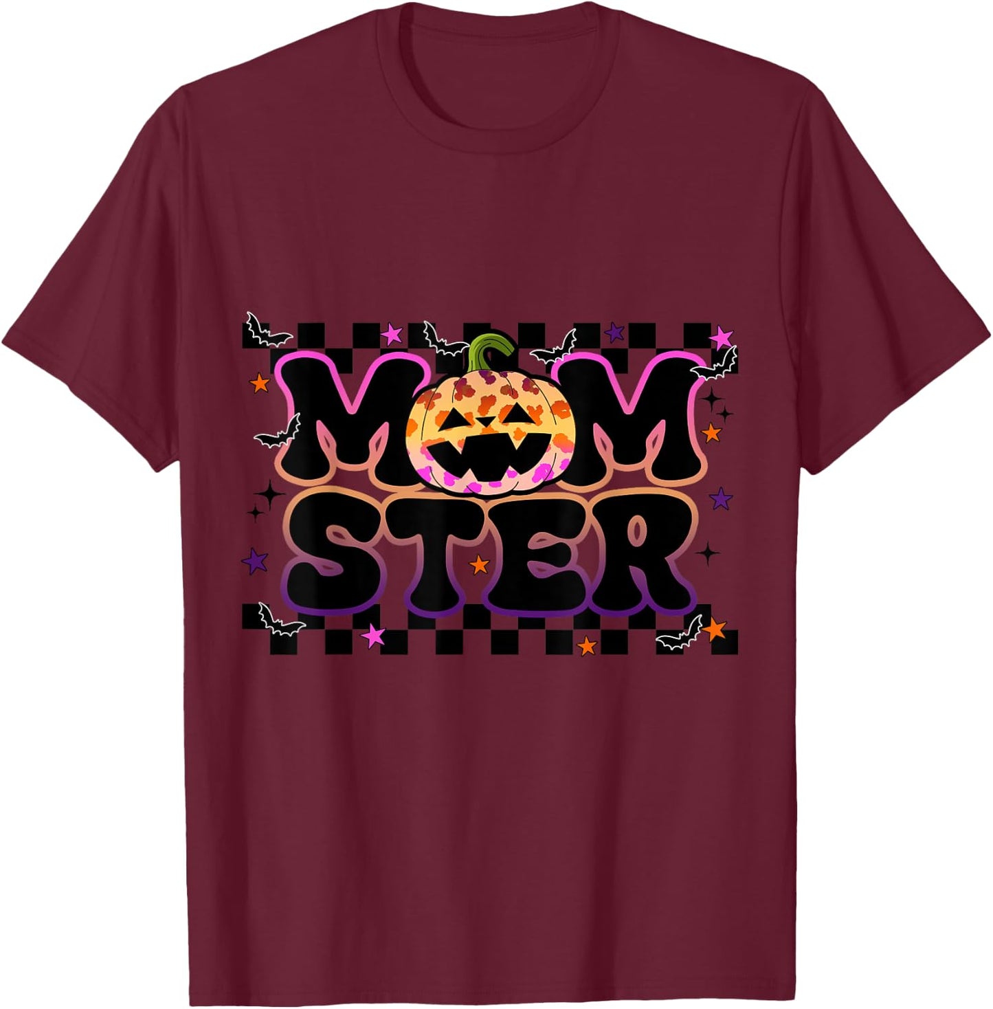 Funny Momster Shirt Halloween Pumpkin Mom Ster T-Shirt - T-Shirt | Maroon