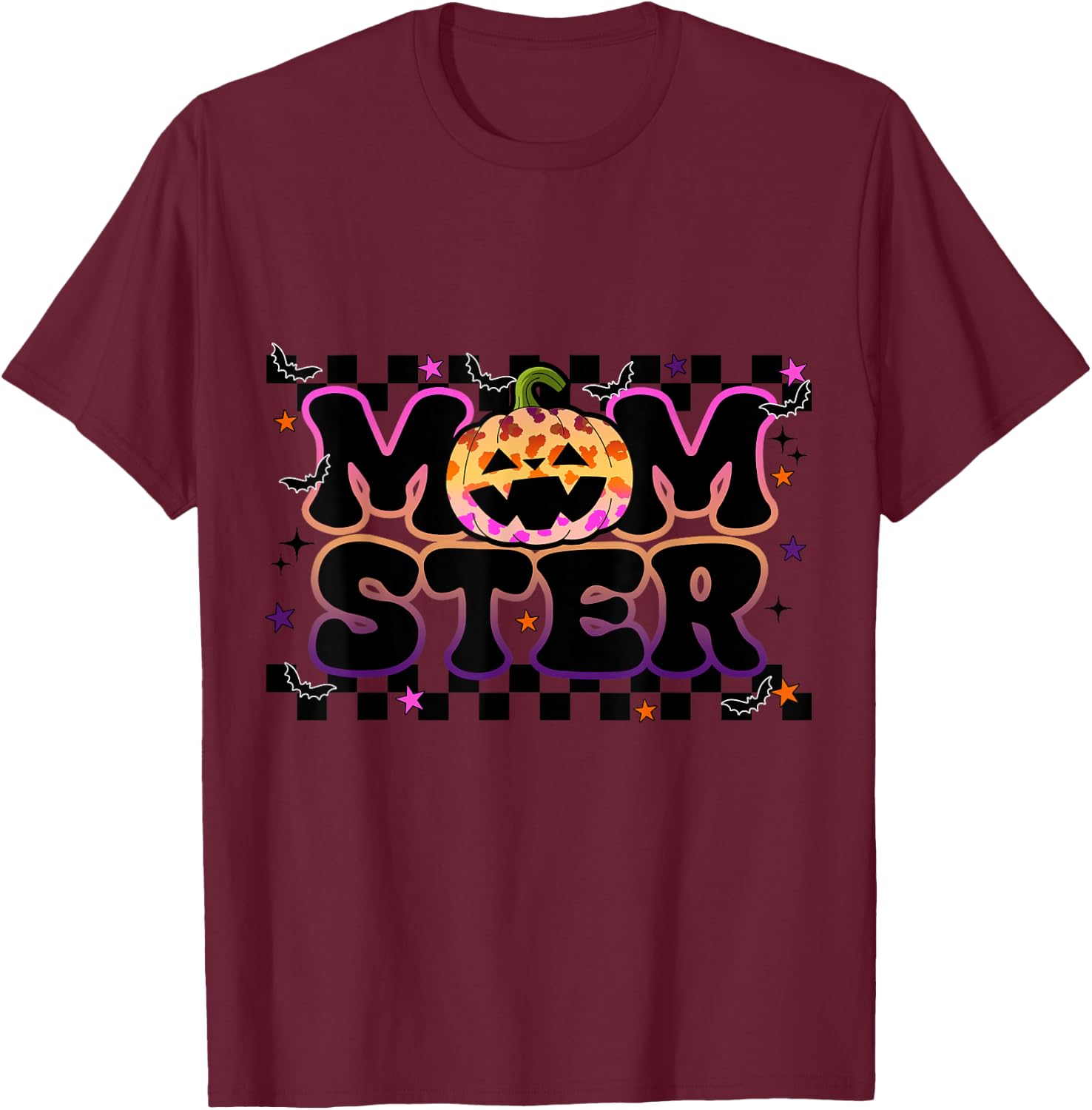Funny Momster Shirt Halloween Pumpkin Mom Ster T-Shirt - T-Shirt | Maroon