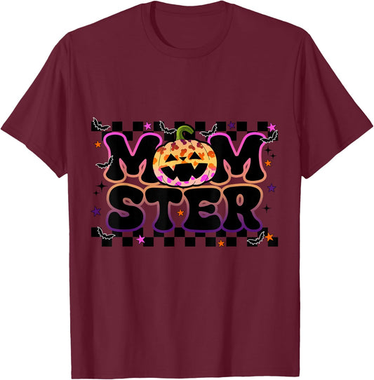 Funny Momster Shirt Halloween Pumpkin Mom Ster T-Shirt - T-Shirt | Maroon