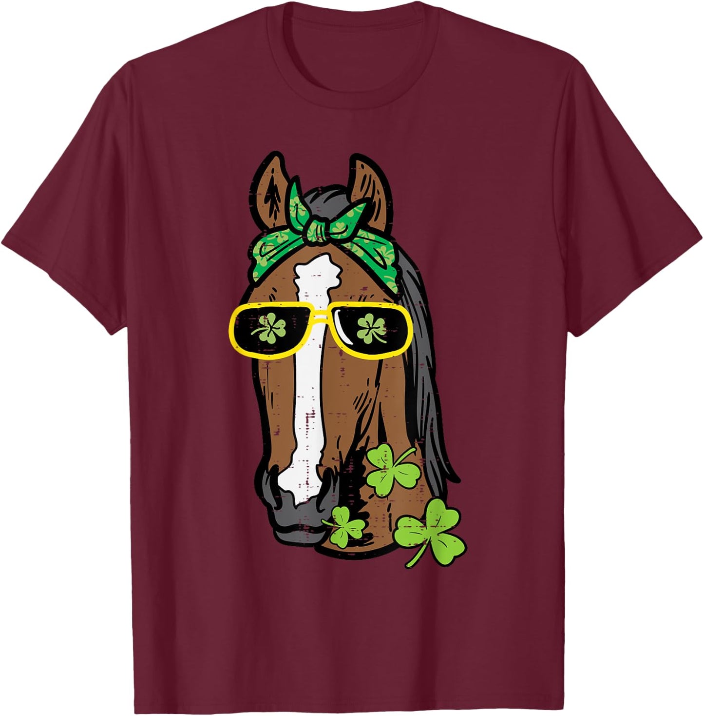 St Patricks Day Horse Saint Pattys Paddys Women Girls Kids T-Shirt - T-Shirt | Maroon