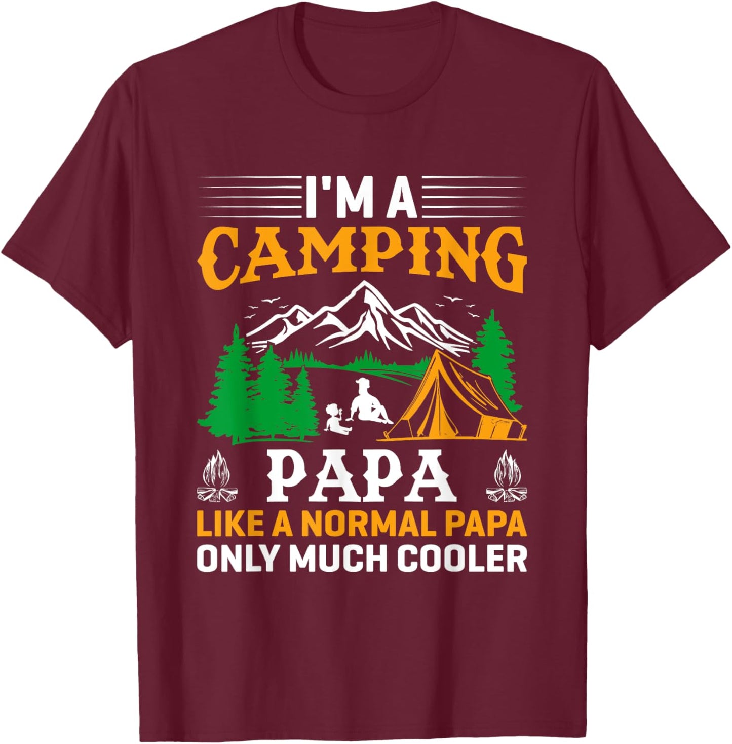 Papa Camping Fathers Day Funny Camper Dad Grandpa Men T-Shirt - T-Shirt | Maroon