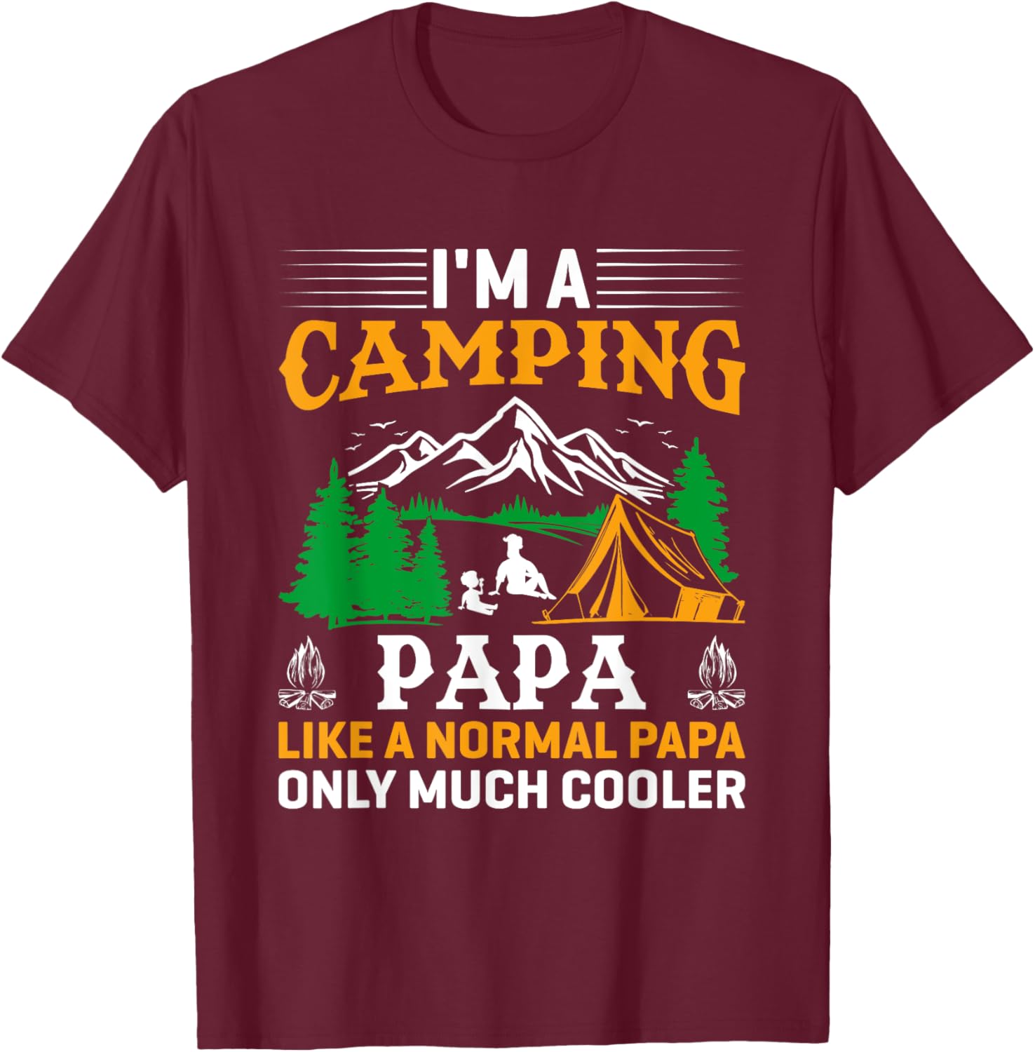 Papa Camping Fathers Day Funny Camper Dad Grandpa Men T-Shirt - T-Shirt | Maroon
