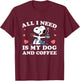 Peanuts - Snoopy All I Need My Dog And Coffee Hearts T-Shirt - T-Shirt | Maroon