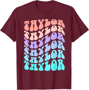 Girl Retro Taylor First Name Personalized Groovy Birthday T-Shirt - T-Shirt | Maroon