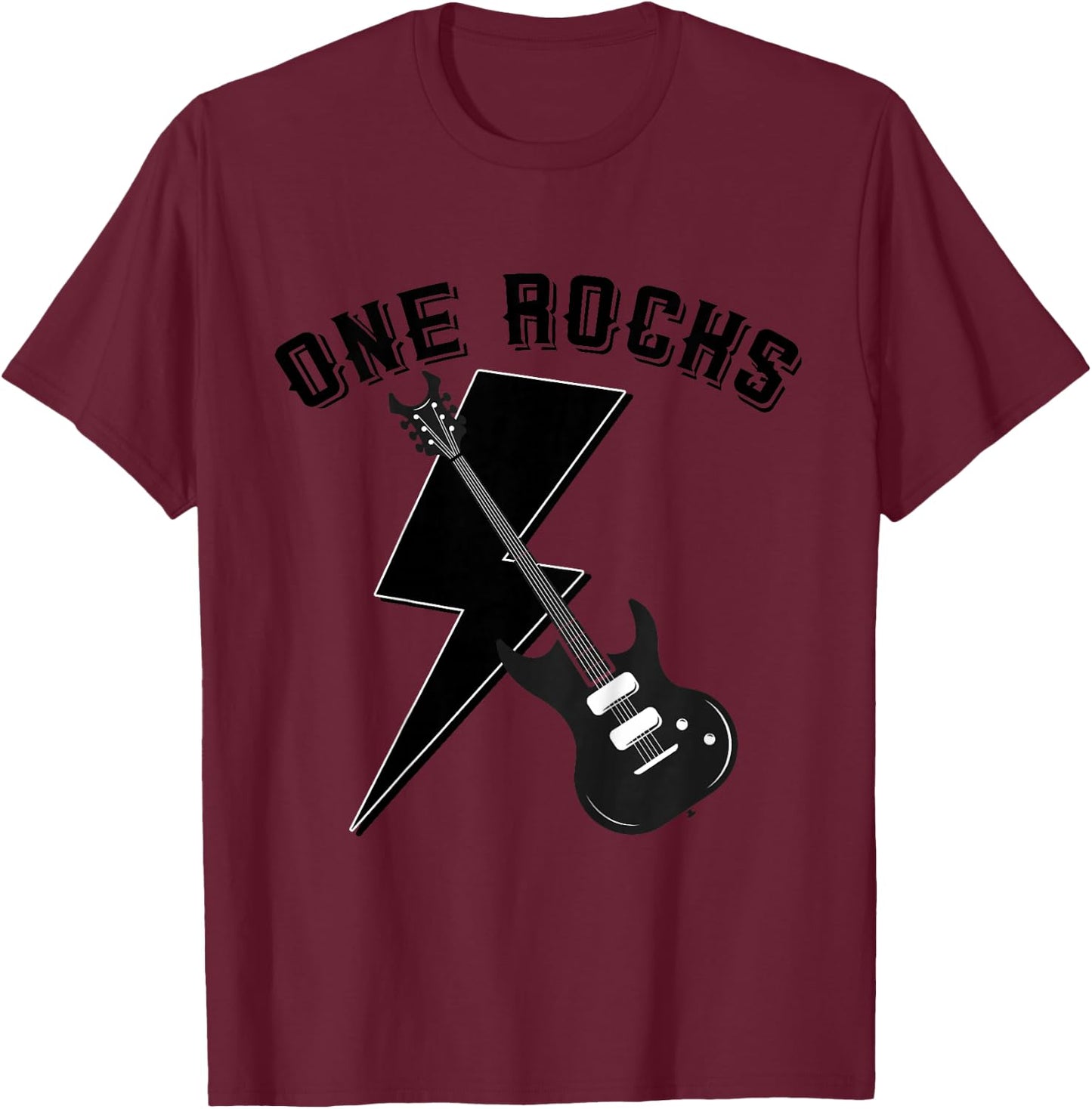 Kids One Rocks 1st Birthday Family Matching Rock Guitar T-Shirt - T-Shirt | Maroon