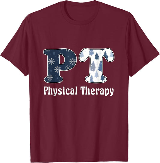 PT Snowflakes Christmas Physical Therapy T-Shirt - T-Shirt | Maroon