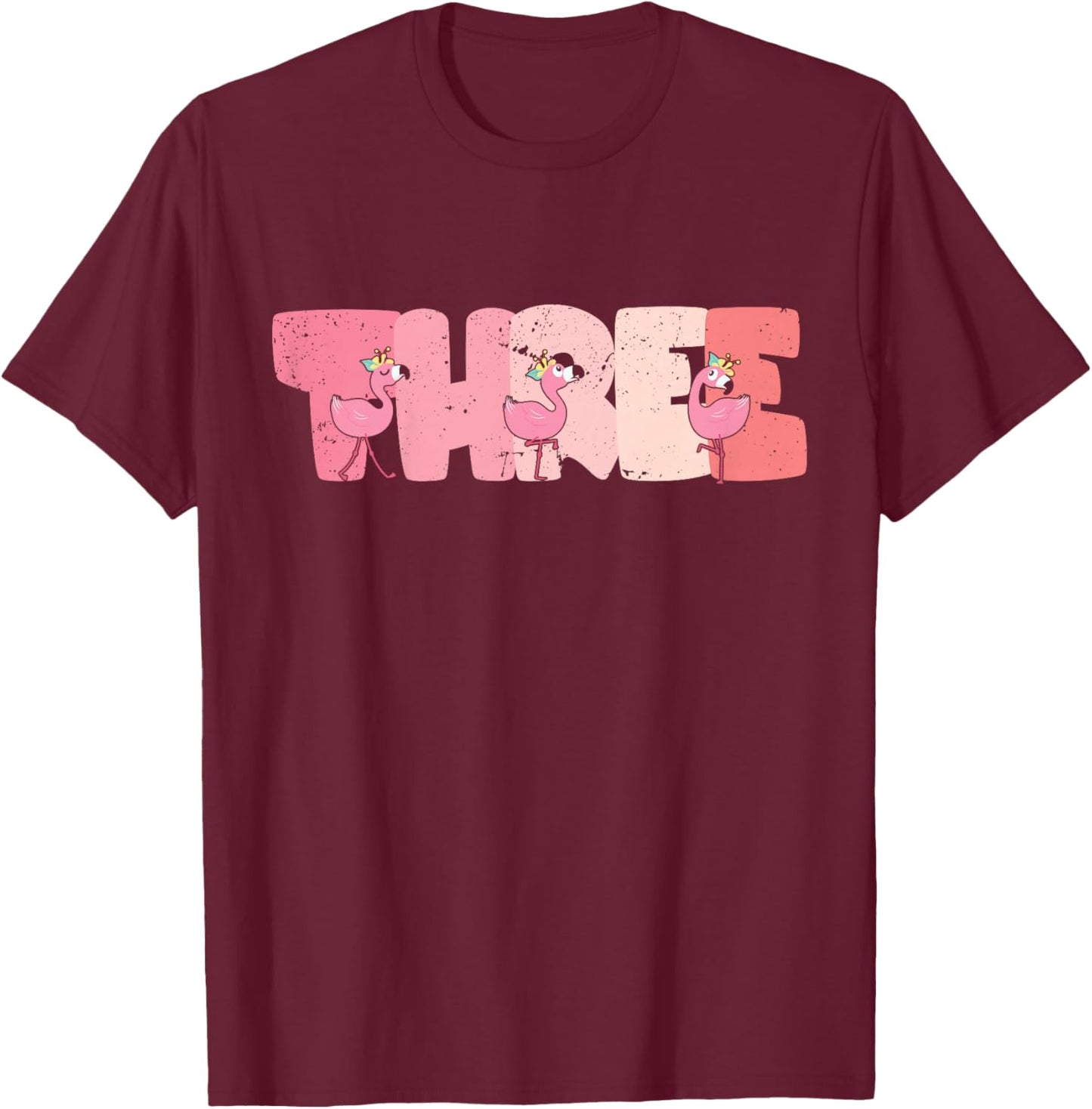 Kids 3 Years Old Cute Flamingo Birthday Girl 3rd B-Day T-Shirt - T-Shirt | Maroon