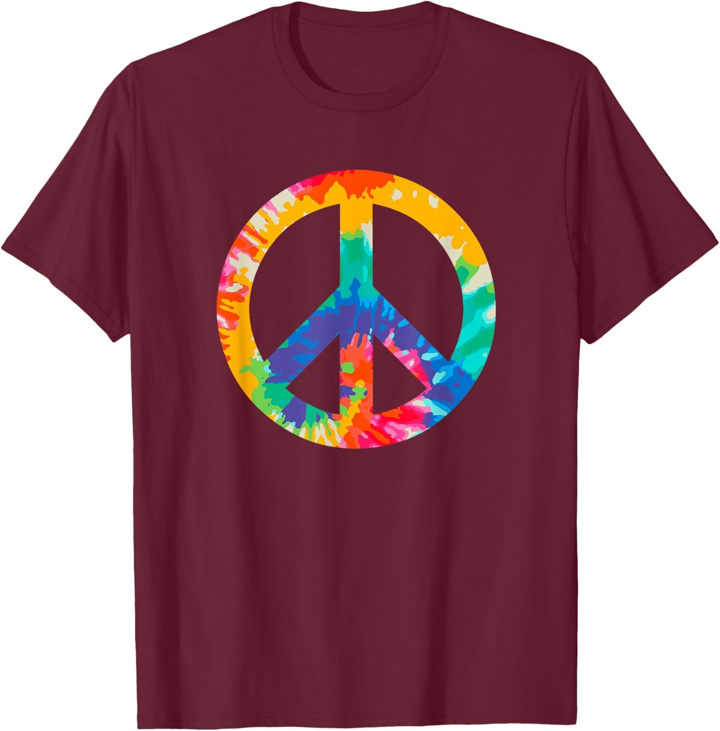 Peace Sign Retro 60s 70s Hippie Boho - Peace Symbol Tie Dye T-Shirt - T-Shirt | Maroon