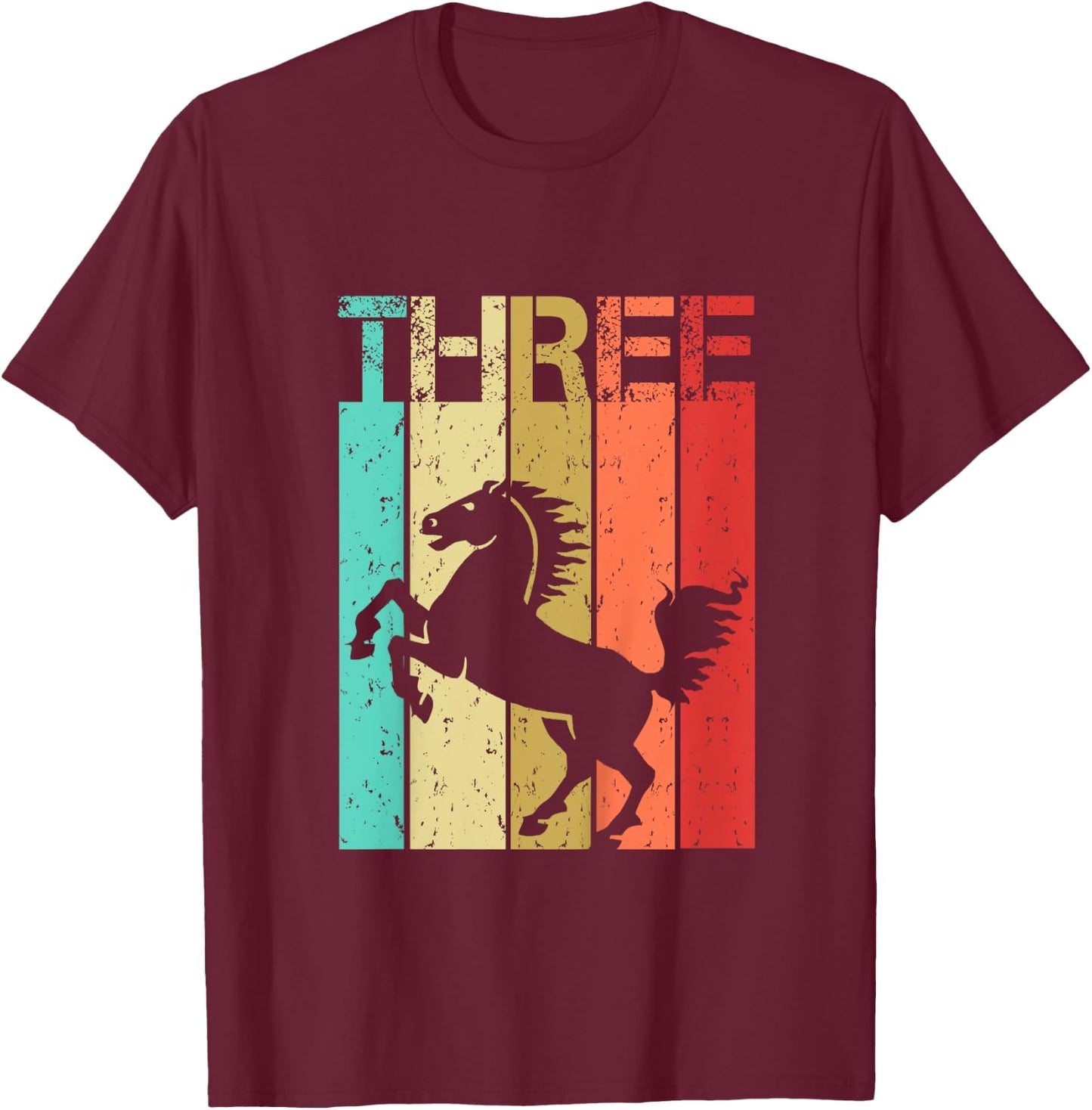 3 Year Old Horse Birthday Boy Girl Third 3rd Birthday Horse T-Shirt - T-Shirt | Maroon