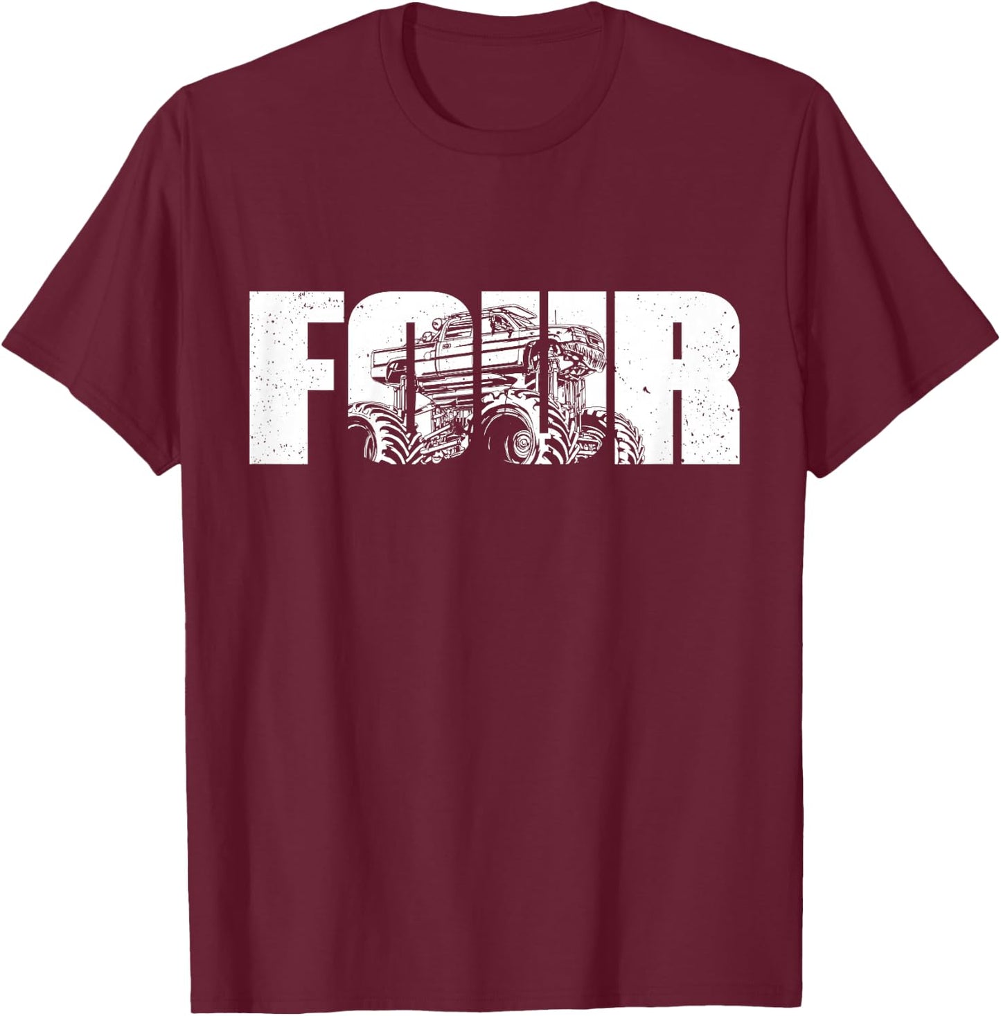4 Year Old Shirt 4th Birthday Monster Truck Boys Girls Kid T-Shirt - T-Shirt | Maroon