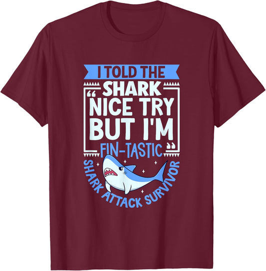 Shark Attack Survivor T-Shirt - T-Shirt | Maroon