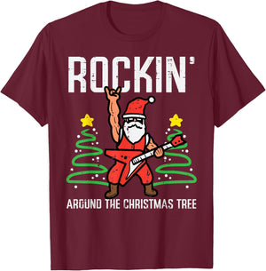 Santa Guitar Rockin Christmas Tree Funny Xmas Rocker Men Boy T-Shirt - T-Shirt | Maroon