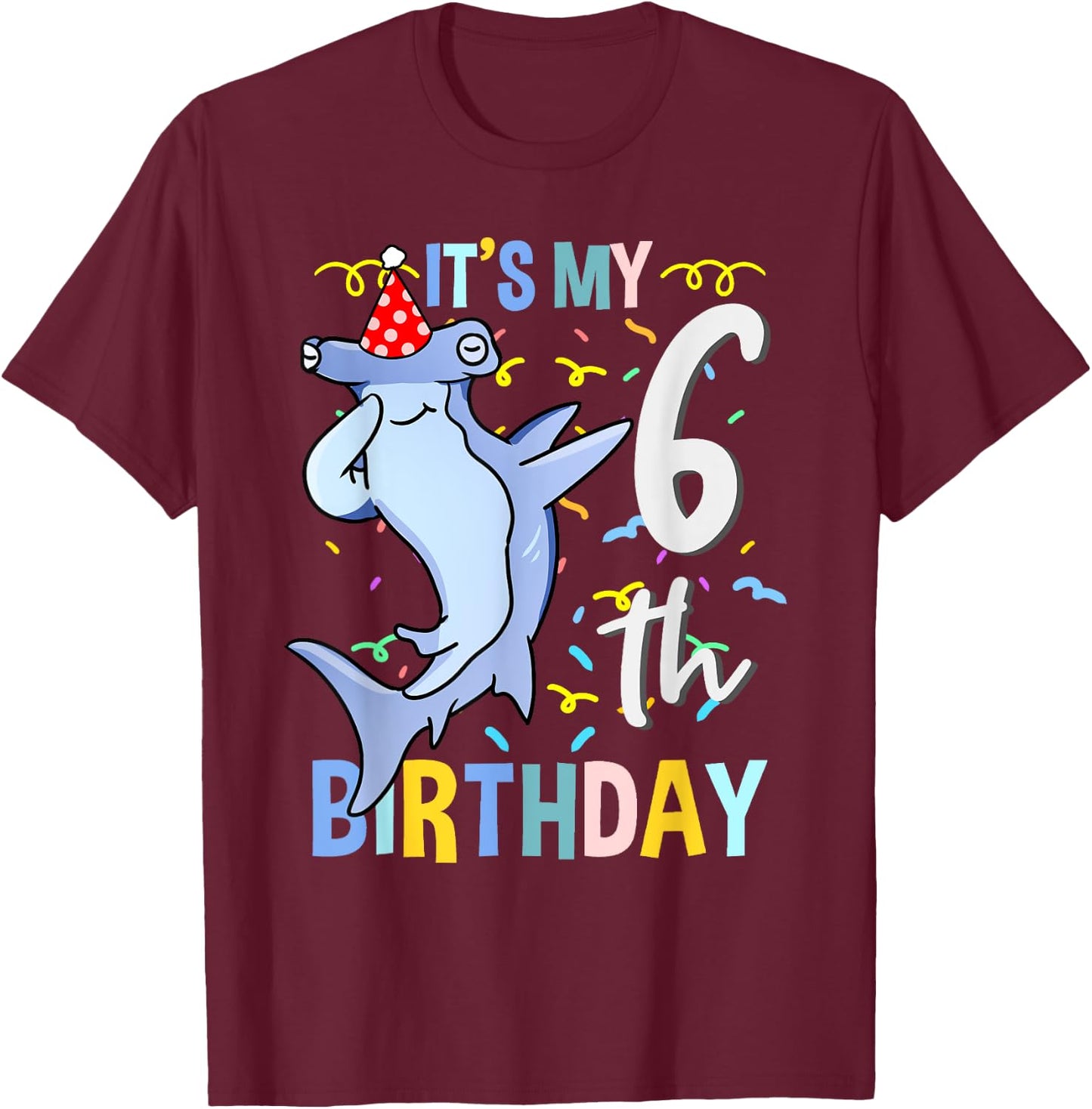 Its My 6th Birthday Dabbing Hammerhead Shark T-Shirt - T-Shirt | Maroon