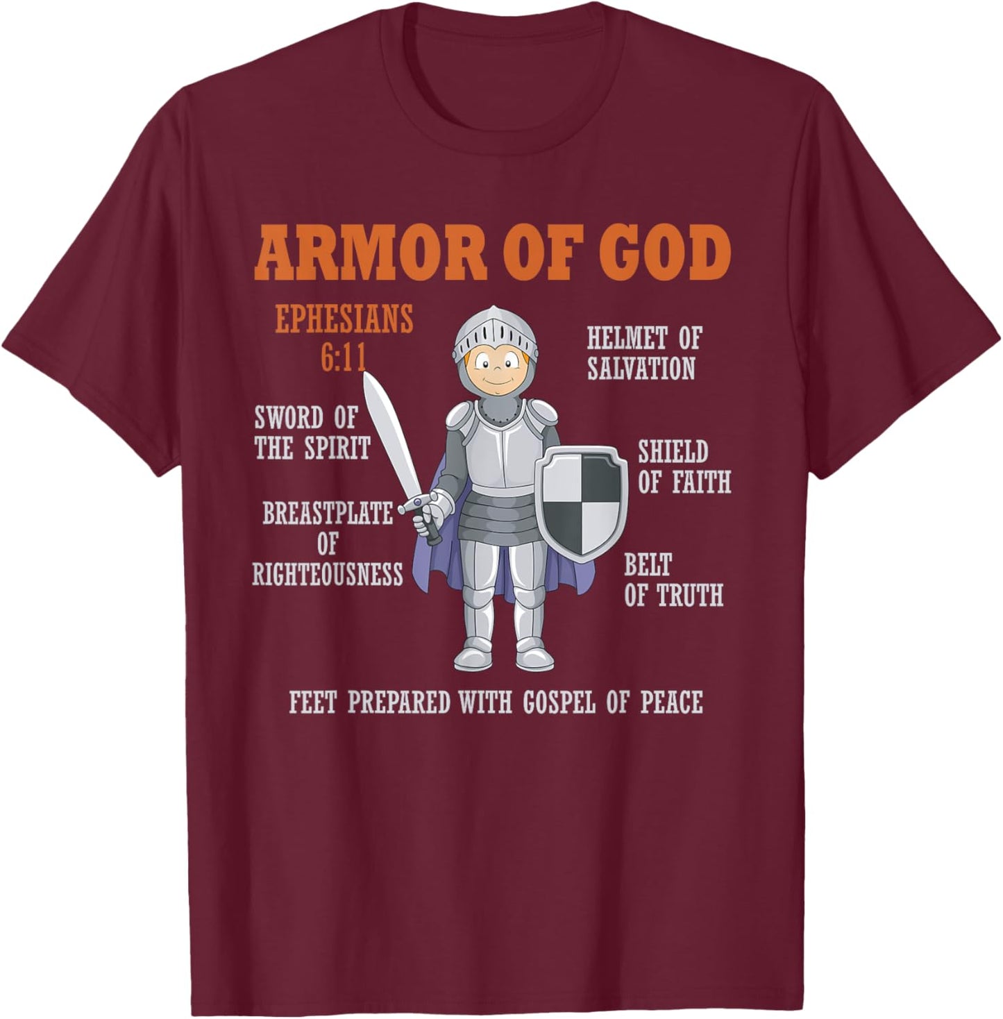 Put On The Full Armor Of God Bible Chapters For Kids T-Shirt - T-Shirt | Maroon