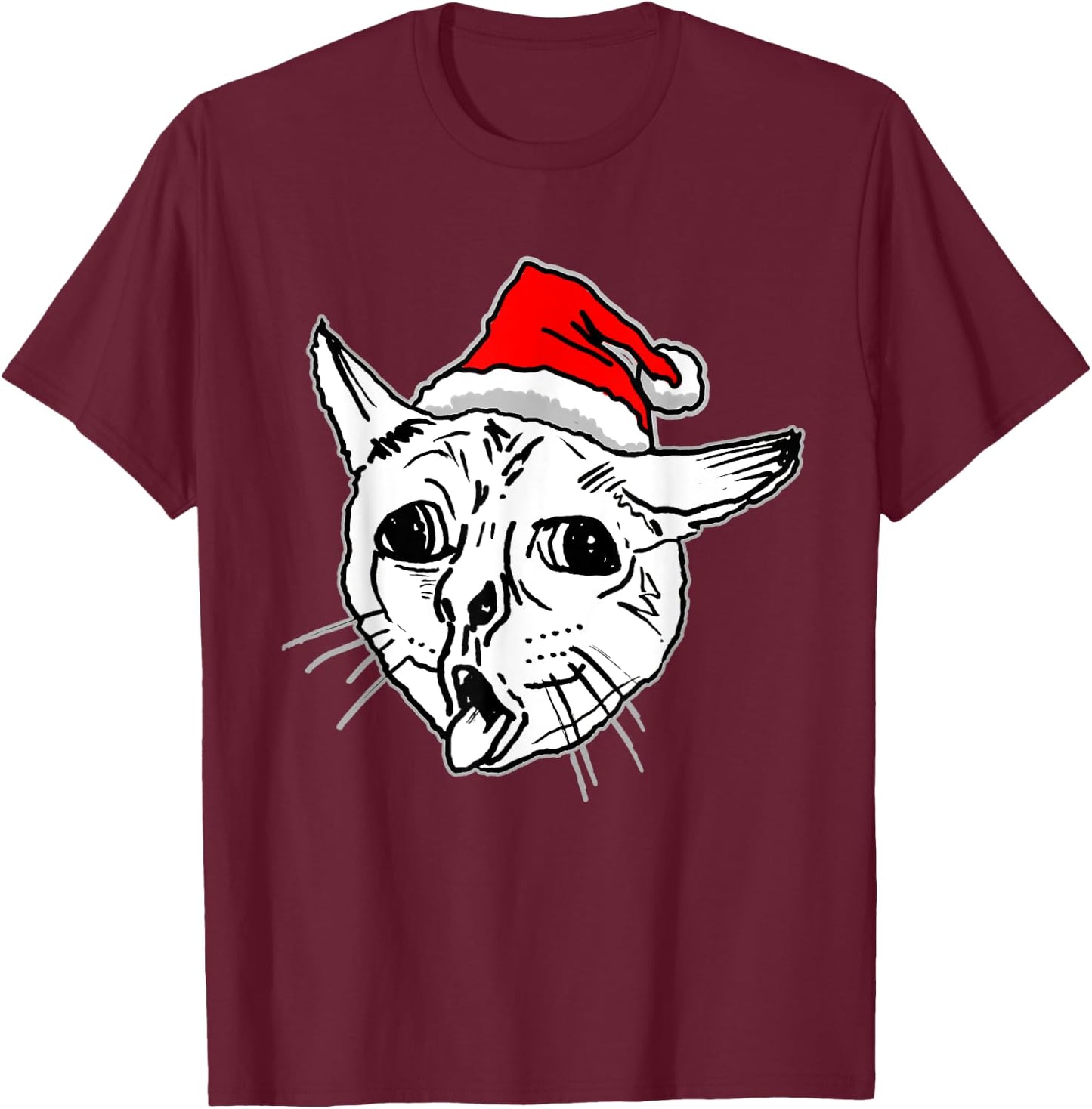 Christmas Ugly Coughing Cat Meme Women T-Shirt - T-Shirt | Maroon