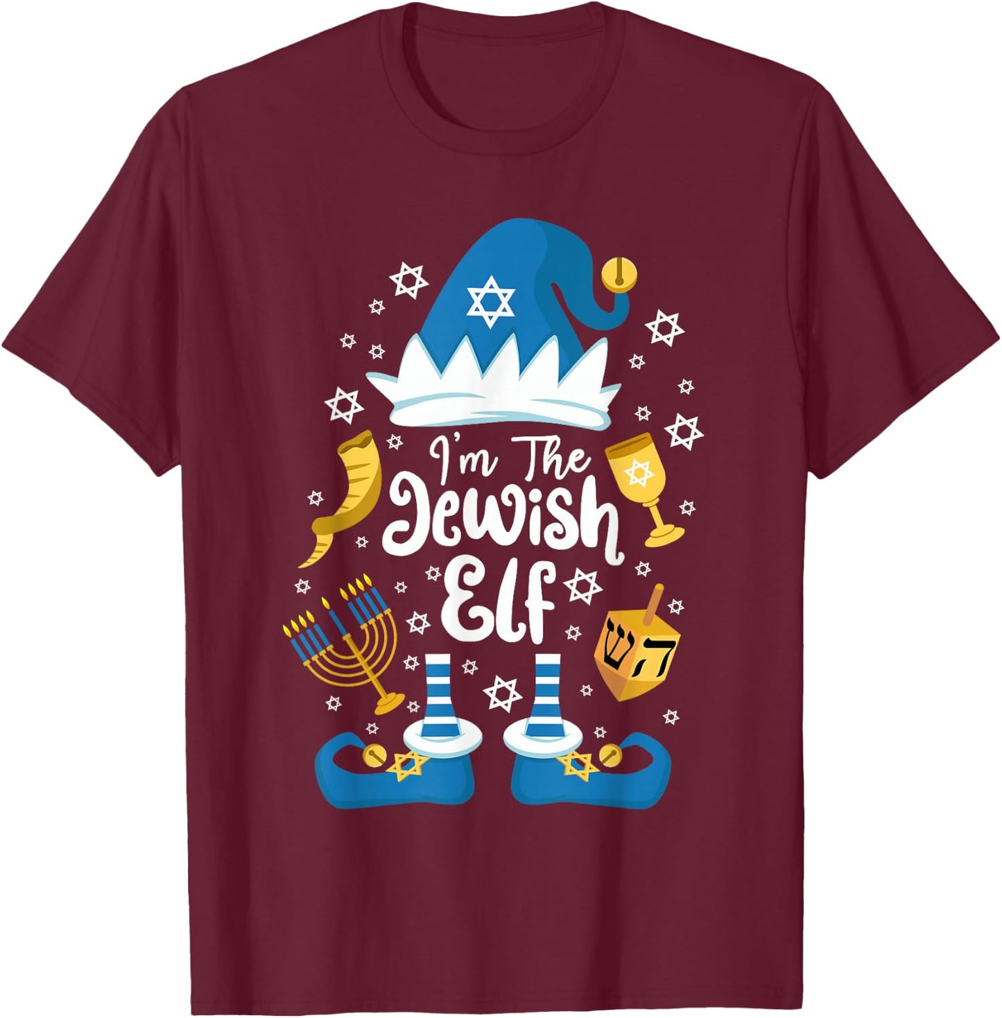 The Jewish Elf Happy Hanukkah Funny Christmas Gnome T-Shirt - T-Shirt | Maroon