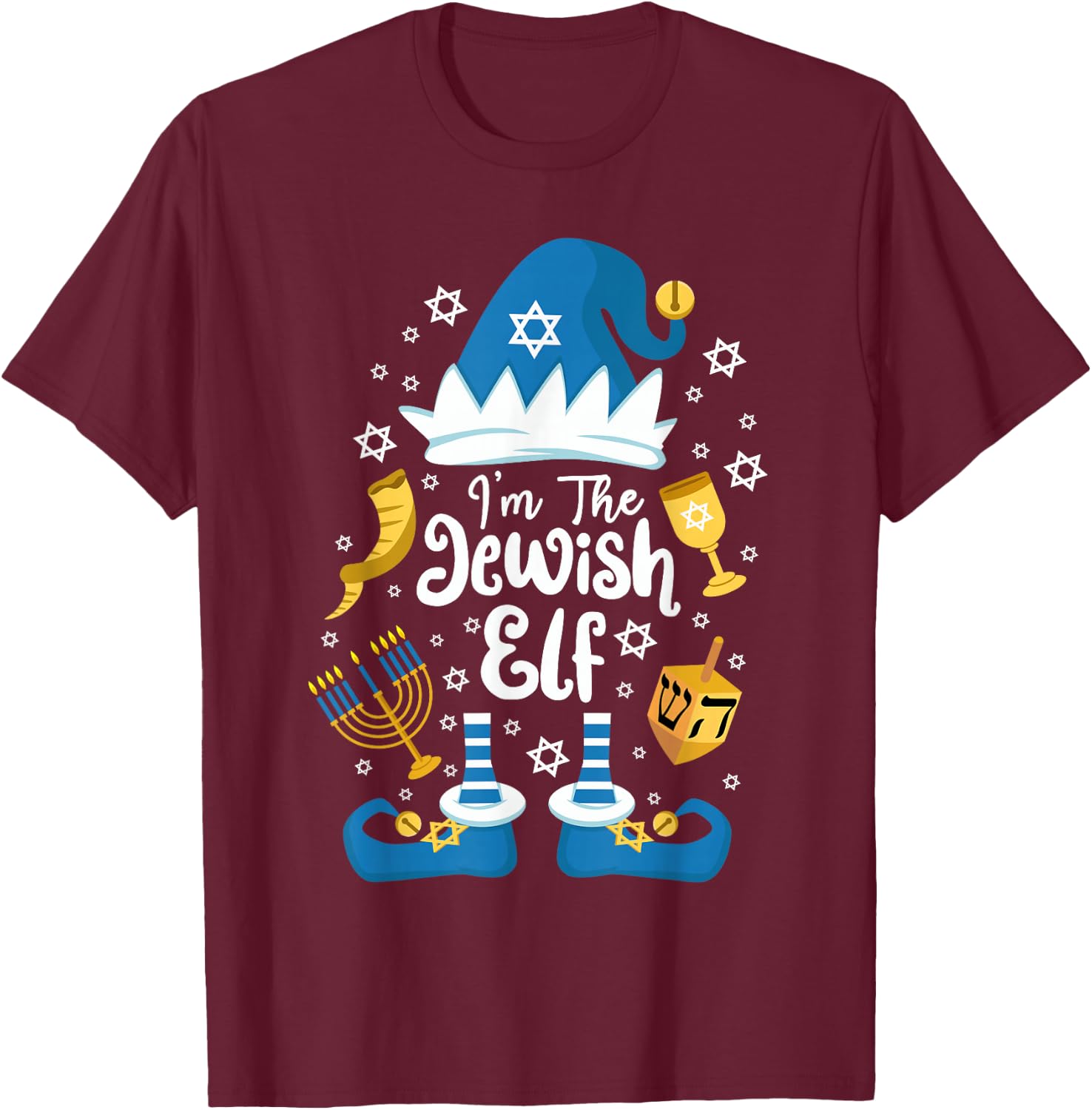 The Jewish Elf Happy Hanukkah Funny Christmas Gnome T-Shirt - T-Shirt | Maroon