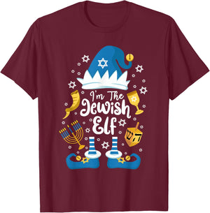 The Jewish Elf Happy Hanukkah Funny Christmas Gnome T-Shirt - T-Shirt | Maroon