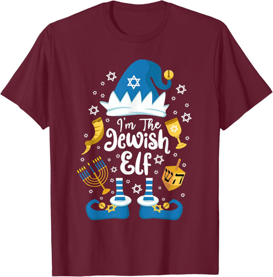 The Jewish Elf Happy Hanukkah Funny Christmas Gnome T-Shirt - T-Shirt | Maroon