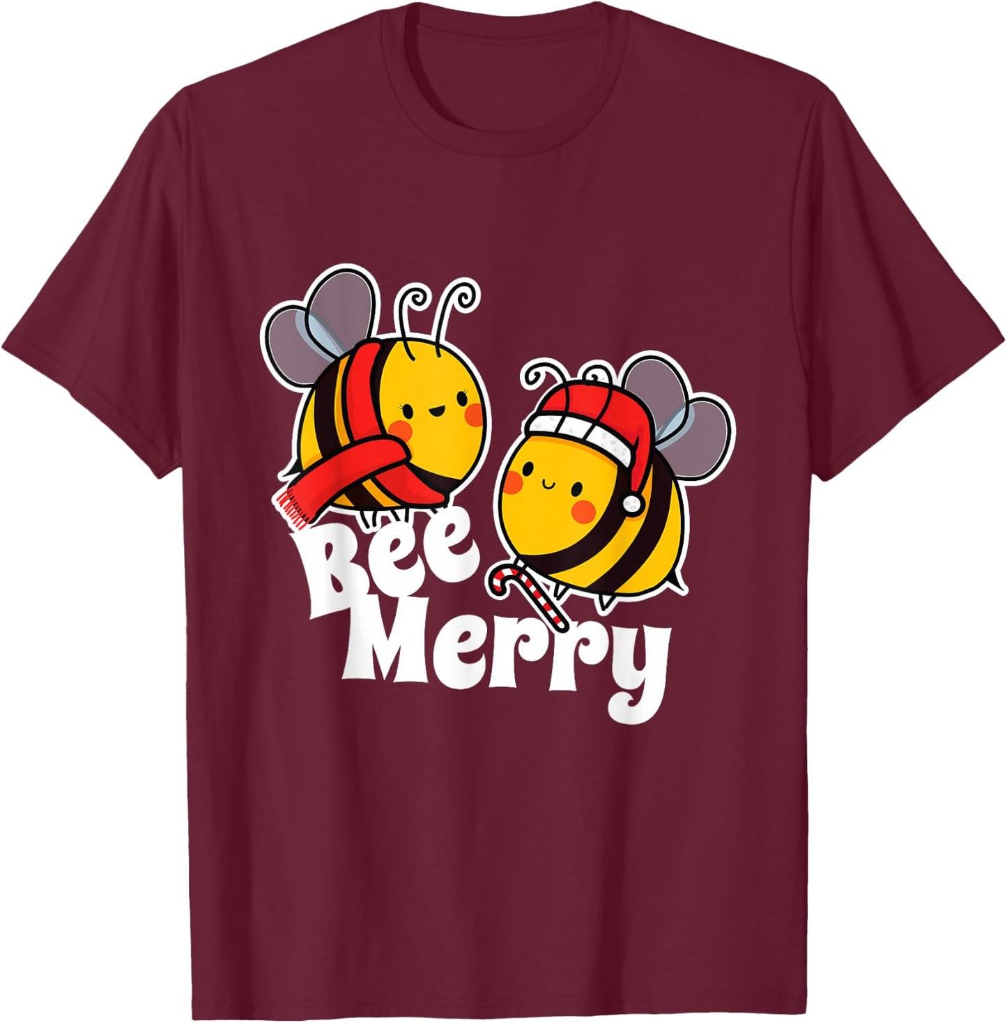 Bee Merry | Cute Honey Bees Santa Claus | Christmas T-Shirt - T-Shirt | Maroon