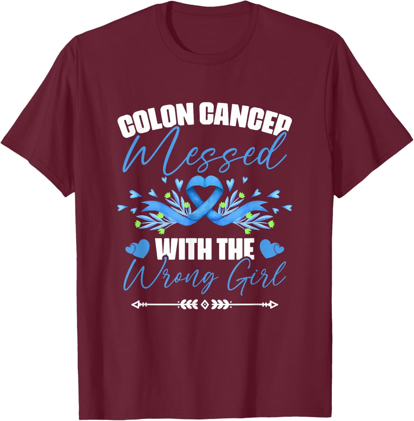 Blue Ribbon Colon Cancer Girl Survivor Colorectal Cancer T-Shirt - T-Shirt | Maroon