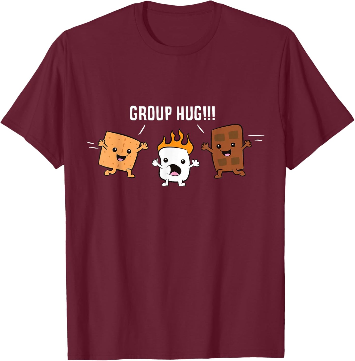 Group Hug Camping Campfire Chocolate Marshmallow S'Mores T-Shirt - T-Shirt | Maroon