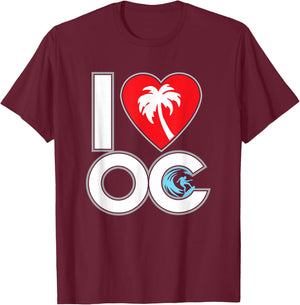 I LOVE OC - Orange County Cali CA California Heart surfing T-Shirt - T-Shirt | Maroon