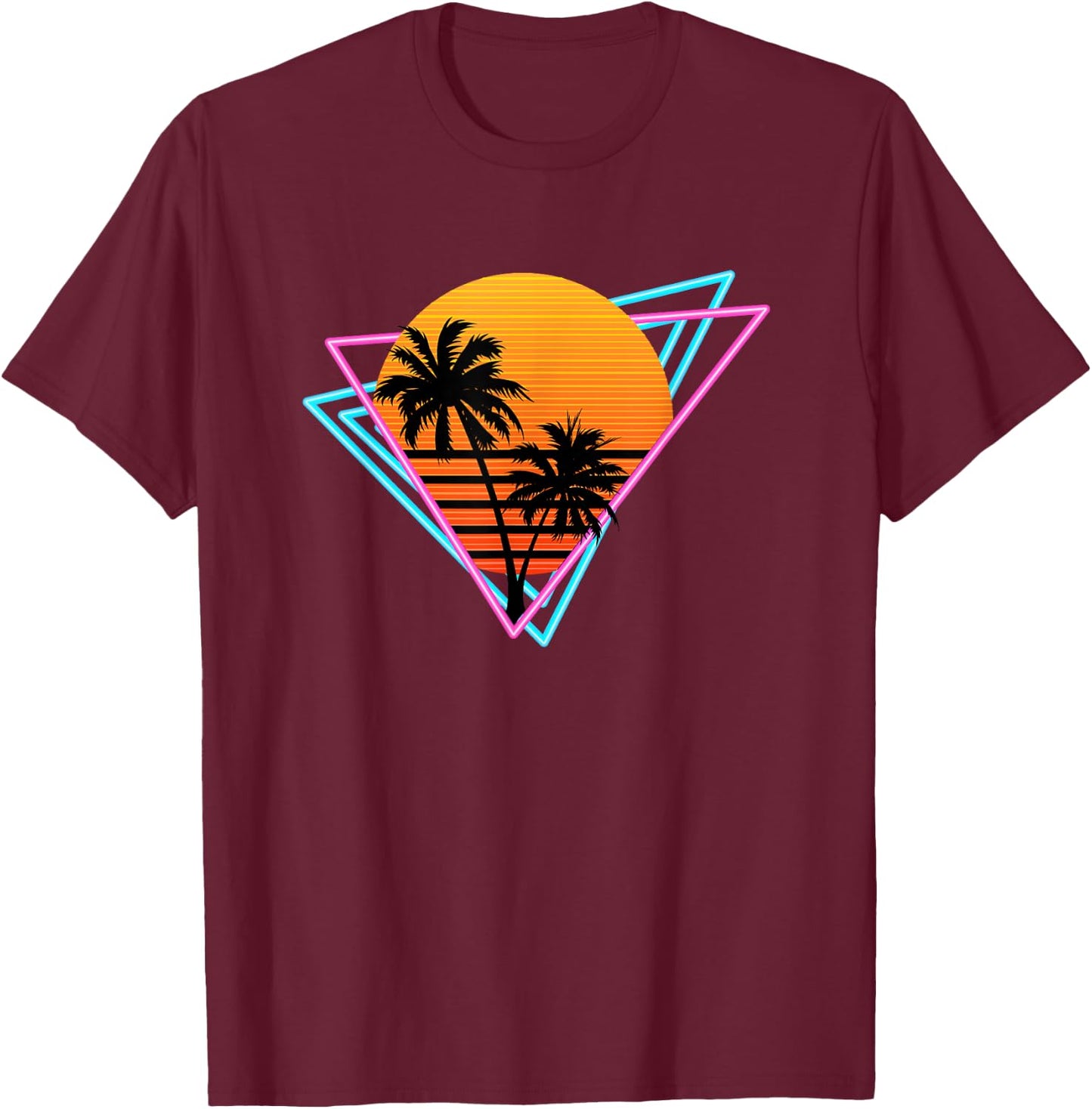 80s Retro Palm Tree Sunset Nostalgic Vintage Sunset T-Shirt - T-Shirt | Maroon