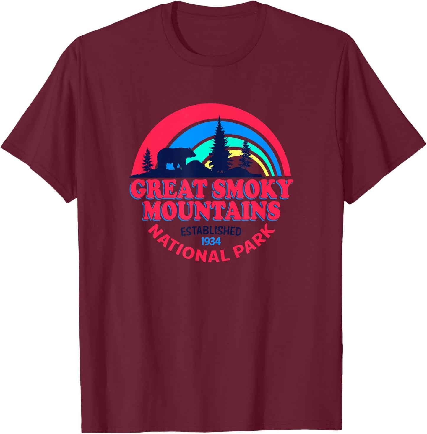 Great Smoky Mountains National Park Retro Bear T-Shirt - T-Shirt | Maroon
